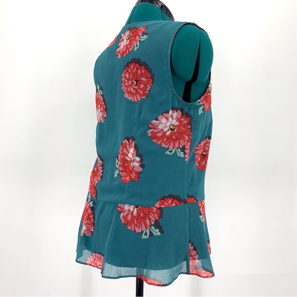 Cabi Blushing Blouse # 3445, Chrysanthemum Print Teal Sleeveless Blouse, Medium - Picture 9 of 16